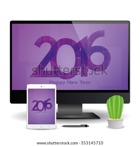 A cellphone and a computer screen with new year screensavers