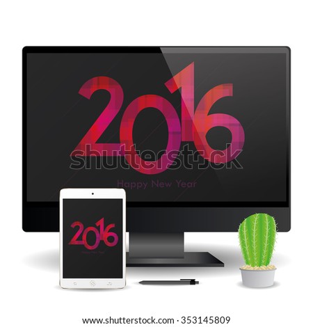 A cellphone and a computer screen with new year screensavers