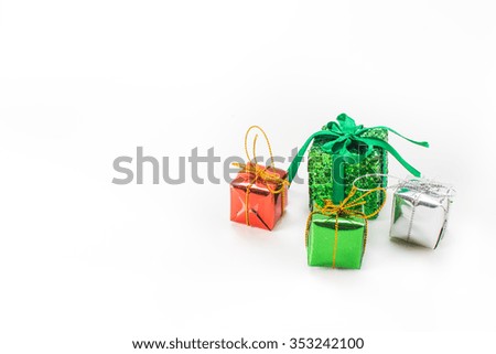 Christmas holiday gift boxes decorated on white background.