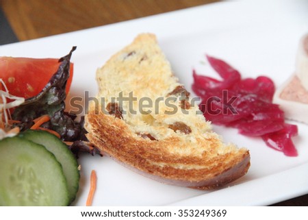 Pate salad and toast on plate Appetizer