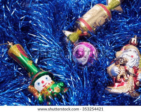 Christmas and New Year holiday decorations with fur-tree and toys