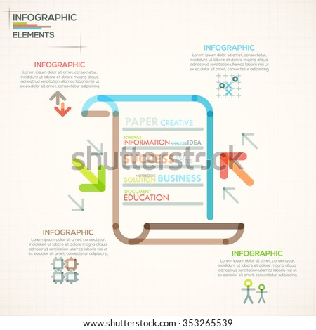 Modern infographics options banner with paper sheet made of colorful lines in outline style. Vector. Can be used for web design and  workflow layout