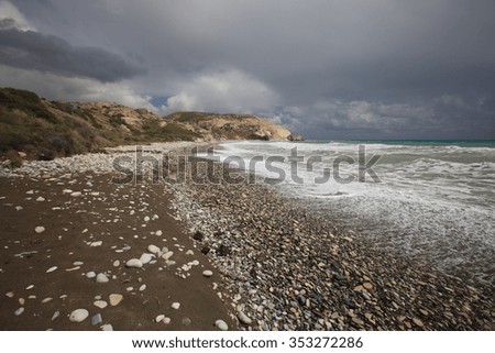 South Cyprus before the storm. Wild stony beach. horizontal 