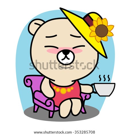 Cute Bear sit on the Armchair Cartoon vector illustration