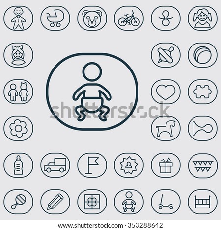 baby, kids outline, thin, flat, digital icon set for web and mobile