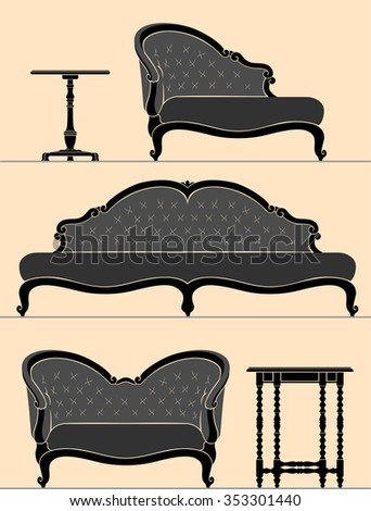 Home Interior Set-Traditional seating and End Tables simplified silhouette