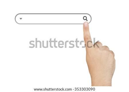 finger pushing search button on search or address bar isolated 