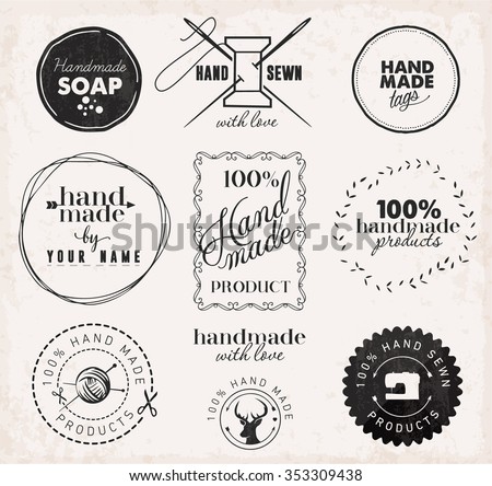 Vintage Tailor, Hand Sewn and Hand Made Design Elements Royalty-Free Stock Photo #353309438