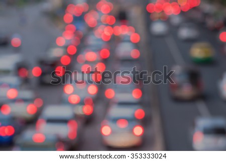 Abstract blur bokeh from traffic jam on road in the city.