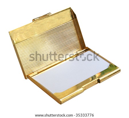 vintage gold case for visiting cards isolated on white