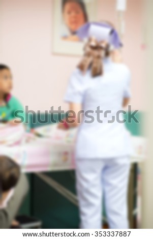 background blur of  nurses are to patients by providing saline intravenously in a hospital.