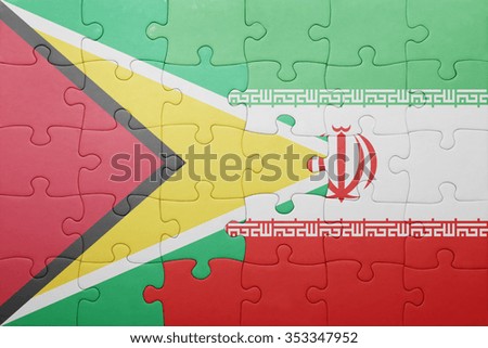 puzzle with the national flag of guyana and iran . concept