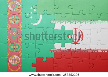 puzzle with the national flag of turkmenistan and iran . concept