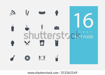 collection of icons in style flat gray color on topic fast food