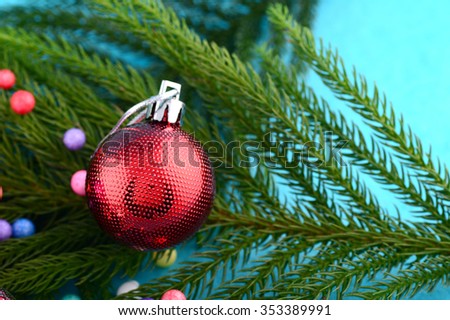 Christmas Decoration: Christmas ball and ornaments with the branch of Christmas tree 