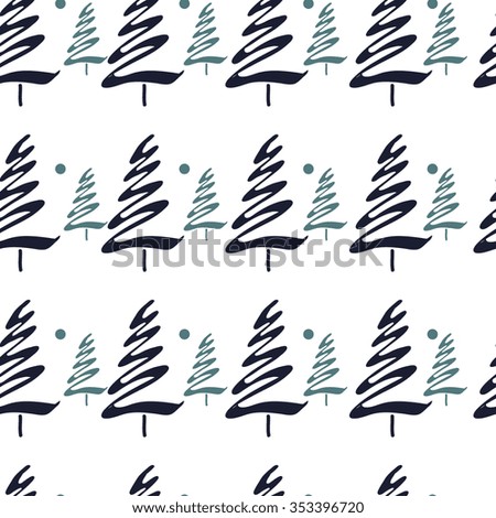 Vector Seamless Christmas and new Year pattern.Decorative blue christmas tree illustration. Festive texture for holidays  and celebration. Hand drawn wallpaper and background for wrapping