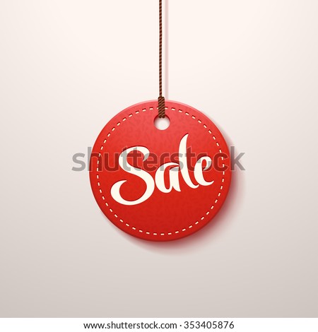 illustration of red color paper sale label with shadow Royalty-Free Stock Photo #353405876
