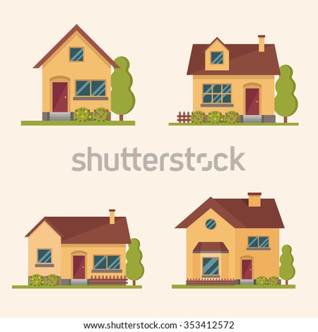 Four Colorful Country Houses. Flat Vector Set