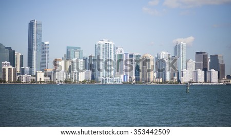 Miami skyline over water