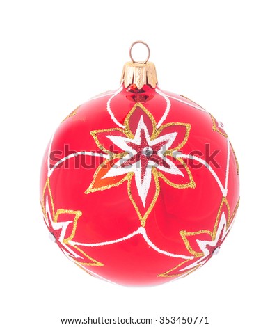 red christmas ball decoration with a beautiful pattern with clipping path, isolated on white background