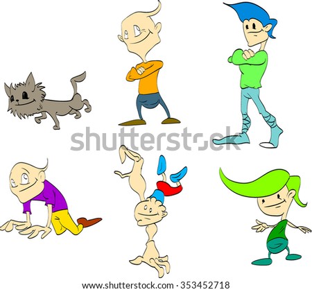 Set of vector illustrations of cartoon kids / children. 