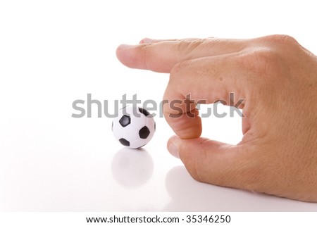Man hand and soccer ball isolated on white background