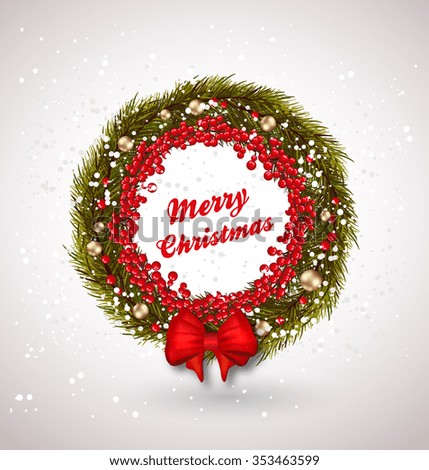 Christmas wreath with bow, Vector illustration