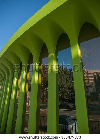 Abstract of round lime green building in Hollywood, Los Angeles, California, USA.