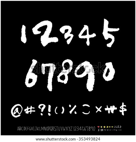 Hand drawn alphabet & number illustration & calligraphy - vector