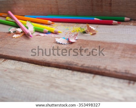 Color pencils and sharpener shaving