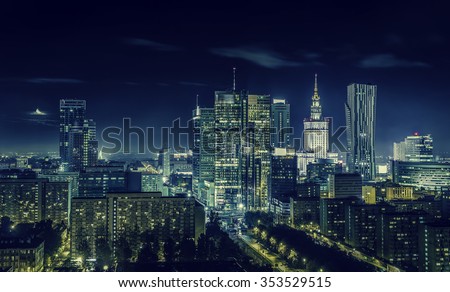 Warsaw downtown at night, Poland Royalty-Free Stock Photo #353529515