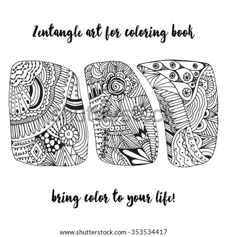 Hand drawn zentangle doodle illustration for adult coloring books in vector. Unique lacy floral doodles for your design.