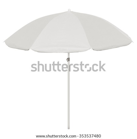 White beach umbrella isolated on white. Clipping path included. Royalty-Free Stock Photo #353537480