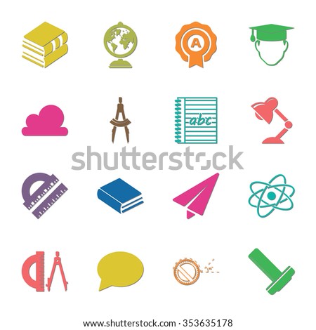 school 16 icons universal set for web and mobile flat