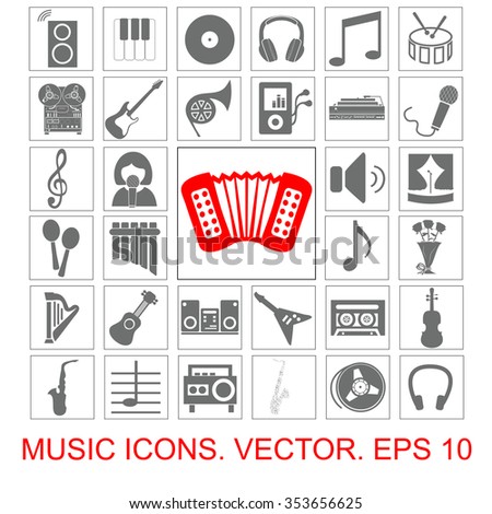 Music set vector icons. Musical instruments. Symbols.