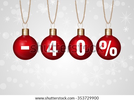 Christmas sale sign on red baubles over white background.
