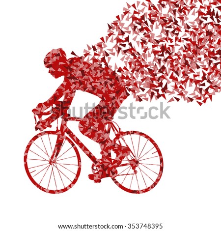 Cyclist cycling sport red fast vector abstract background concept made of fragments isolated over white
