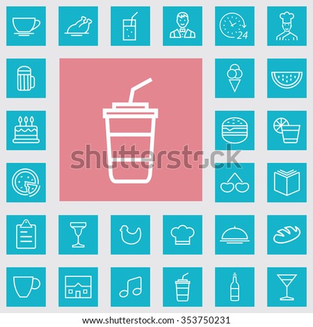 cafe outline, thin, flat, digital icon set for web and mobile