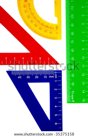 colorful set for school with ruler, triangle and protractor