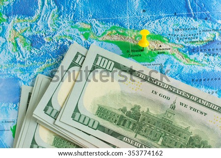 Dollars on a background map