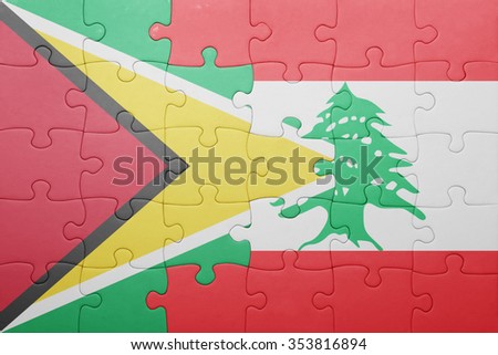 puzzle with the national flag of guyana and lebanon . concept
