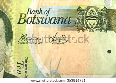 Detail of 10 Botswana Pula banknote. Botswana Pula is the national currency of Botswana