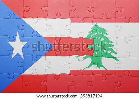 puzzle with the national flag of puerto rico and lebanon . concept