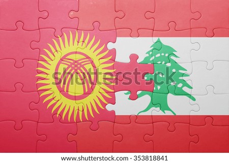 puzzle with the national flag of kyrgyzstan and lebanon . concept