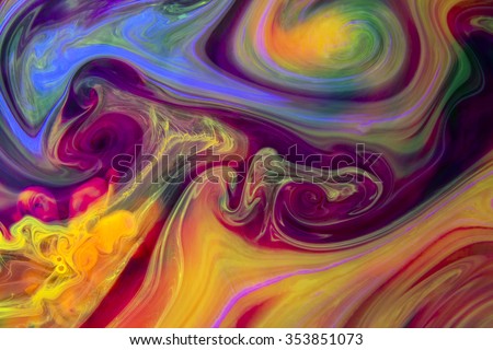 Abstract artistic background, a rich texture created with pigments and dyes. Colors under water create interesting organic shapes and symbols that reveal themselves when closely observing the image.