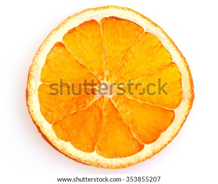 Dried orange slice from above on white background Royalty-Free Stock Photo #353855207