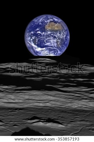 Blue earth seen from the moon surface: Elements of this image are furnished by NASA