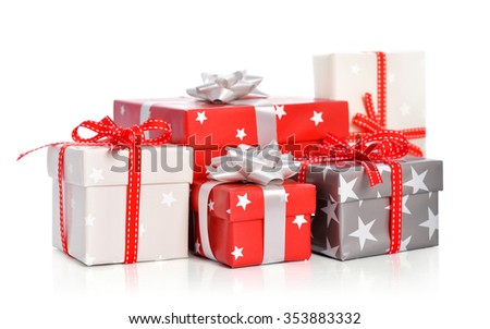 Gift boxes with ribbons isolated on white background