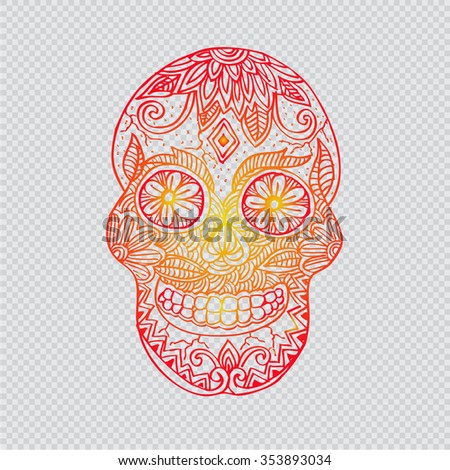 Skull with floral ornament. Hand drawing illustration.
