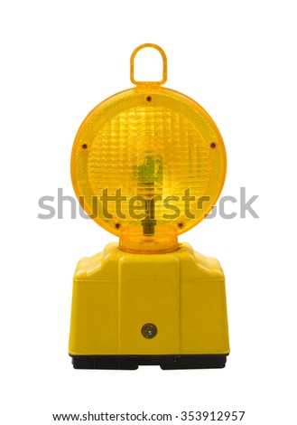warning light in yellow,Construction site is protected by fence with flashing beacon lights for safety.isolate,on white background.